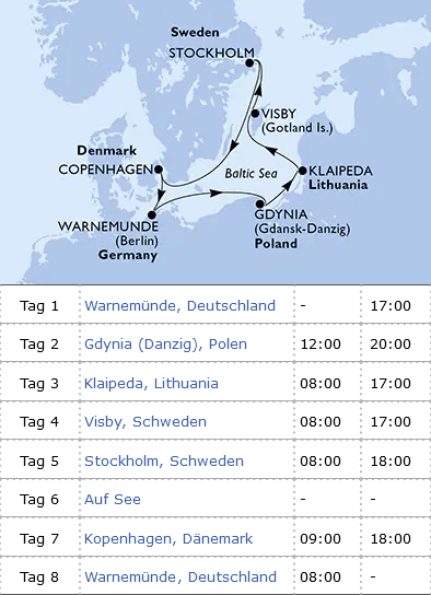 Ostsee ab Warnemünde mit MSC Poesia 26.05.2024, 09.06.2024 & 23.06.2024