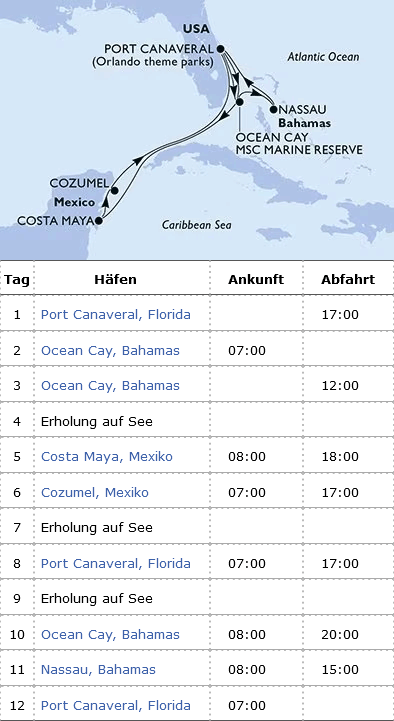 Mexiko und Bahamas, MSC Seashore von November 2024 bis März 2025