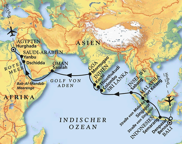 MS Amadea - Von Bali bis nach Ägypten, Kreuzfahrt MS Amadea 12.03.2025 bis 07.04.2025