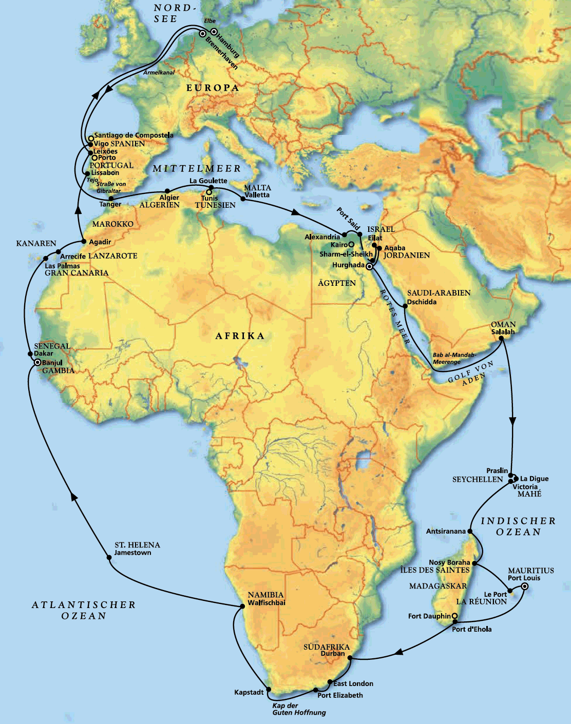 MS Amadea - In 80 Tagen rund um Afrika, Kreuzfahrt MS Amadea 25.09.2024 bis 14.12.2024