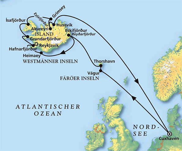 Sommerreise zu den Schönheiten Islands, MS Deutschland 27.07.2026 bis 12.08.2026