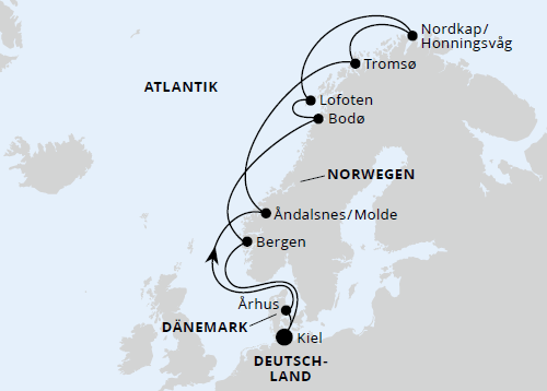 AIDAbella 22.06.2025 - AIDA Norwegen mit Lofoten & Nordkap ab Kiel