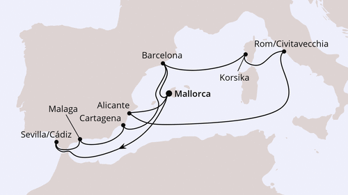 AIDAcosma vom 12.04.2025 bis 26.04.2025, AIDA Große Osterreise durchs Mittelmeer ab Mallorca