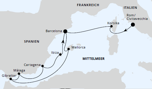 AIDAcosma Spanien, Frankreich & Gibraltar ab Civitavecchia am 20.05.2025, 01.07.2025, 12.08.2025 & 23.09.2025