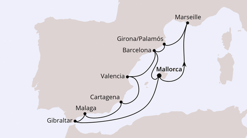 AIDAluna am vom 10.12.2025 bis 22.12.2025, Spanien, Frankreich & Gibraltar ab Mallorca