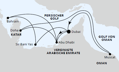 AIDAprima - Große Orient-Reise ab Dubai mit AIDAprima von Dezember 2024 bis März 2025, AIDA