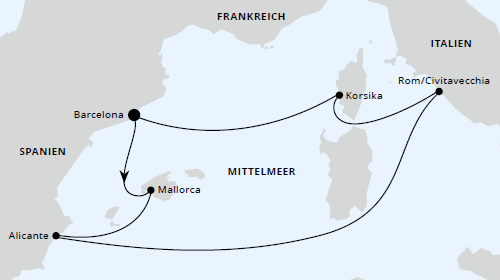 Osterreise durchs Mittelmeer ab Barcelona mit AIDAprima vom 18.04.2025 bis 25.04.2024, AIDA