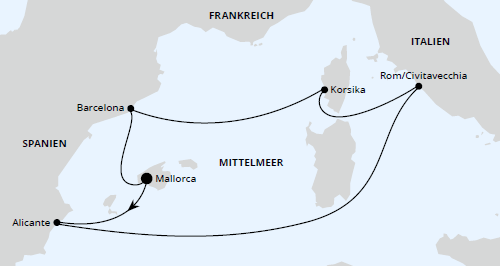 Osterreise durchs Mittelmeer ab Mallorca mit der AIDAprima vom 19.04.2025 bis 26.04.2025, AIDA