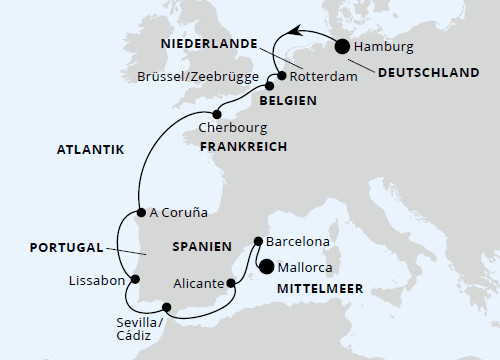 AIDAprima - Von Hamburg nach Mallorca 1 mit der AIDAprima vom 26.10.2024 bis 09.11.2024, AIDA