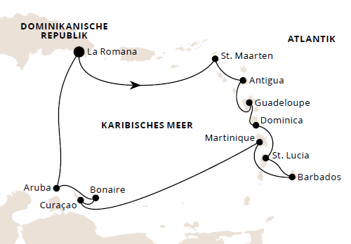 Karibische Inseln ab Dominikanische Republik mit der AIDAsol am 06.12.2025, 17.01.2026 & 14.02.2026, AIDA